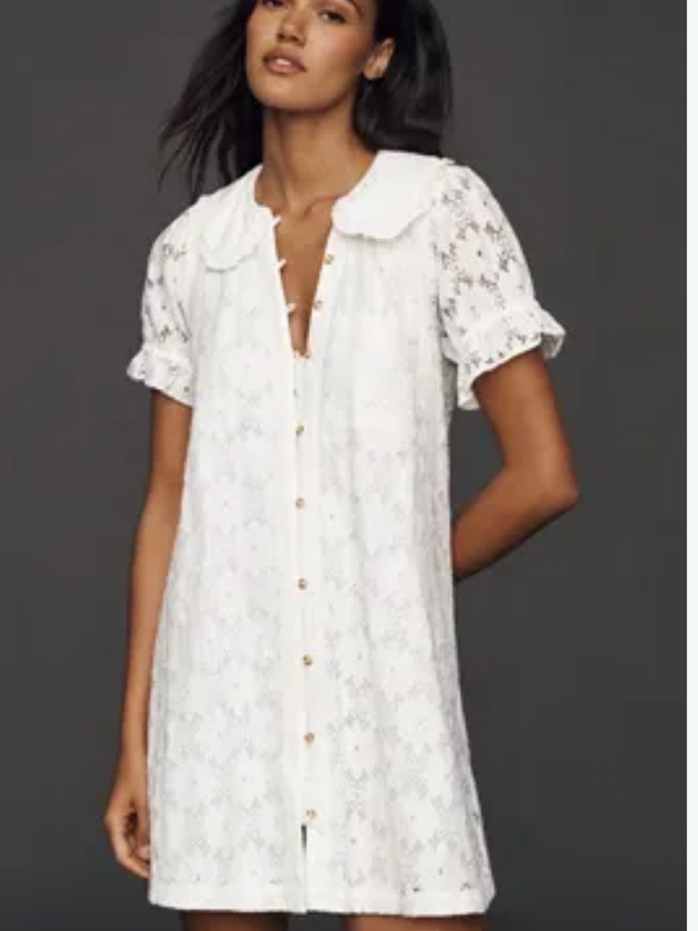 Pilcro White Lace Button-Front Dress with Peter Pan Collar